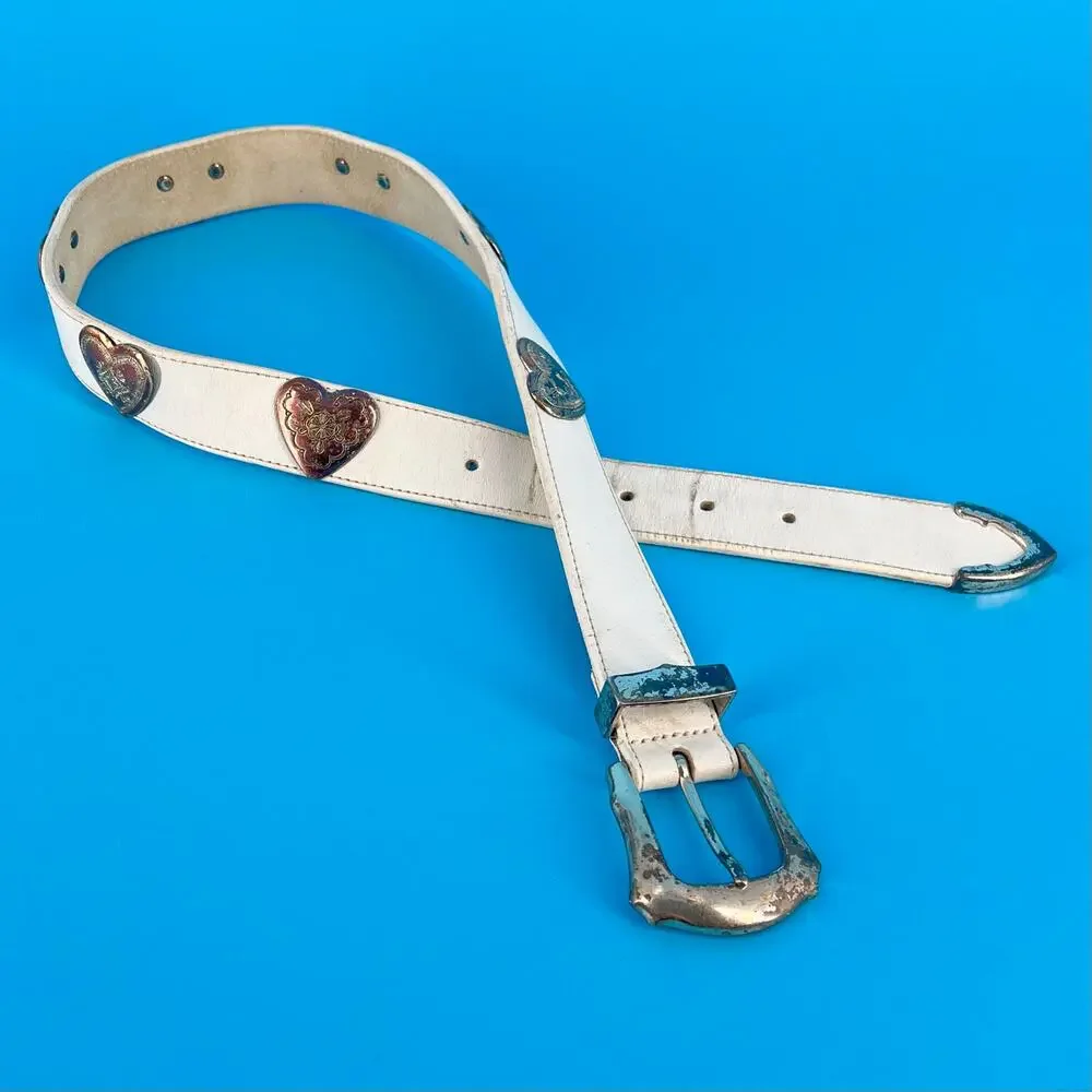 90s Brighton white heart concho belt 1990s vintage